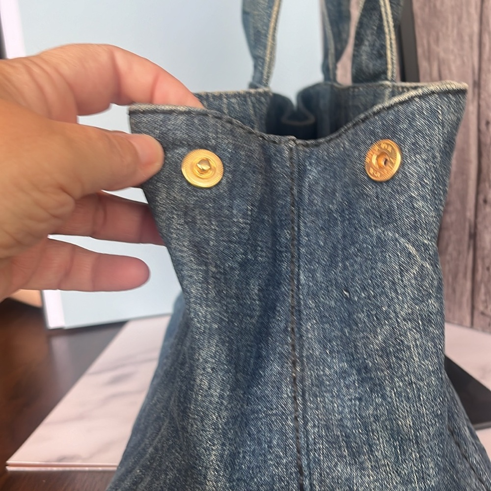 Prada Denim Tote Bag | Authentic | Classic Logo Shopper - Picture 5 of 11